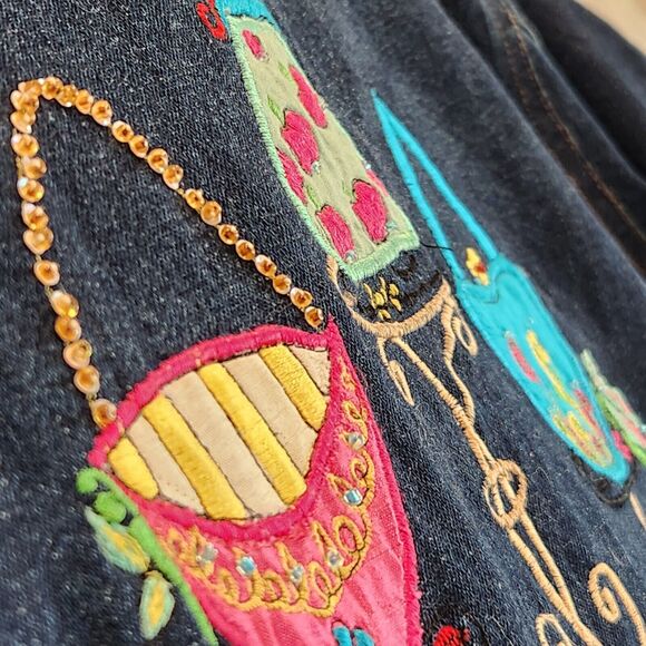 Daniel K Women's L‎ Embroidered Poly Silk Lined Denim Jacket Shacket Purses - Picture 12 of 16